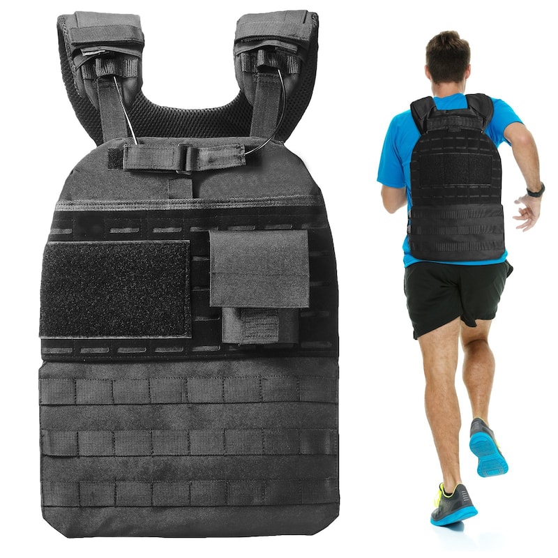 Black Nylon Adjustable Weighted Vest with Pocket, Up to 40 lbs Capacity - 40 lbs