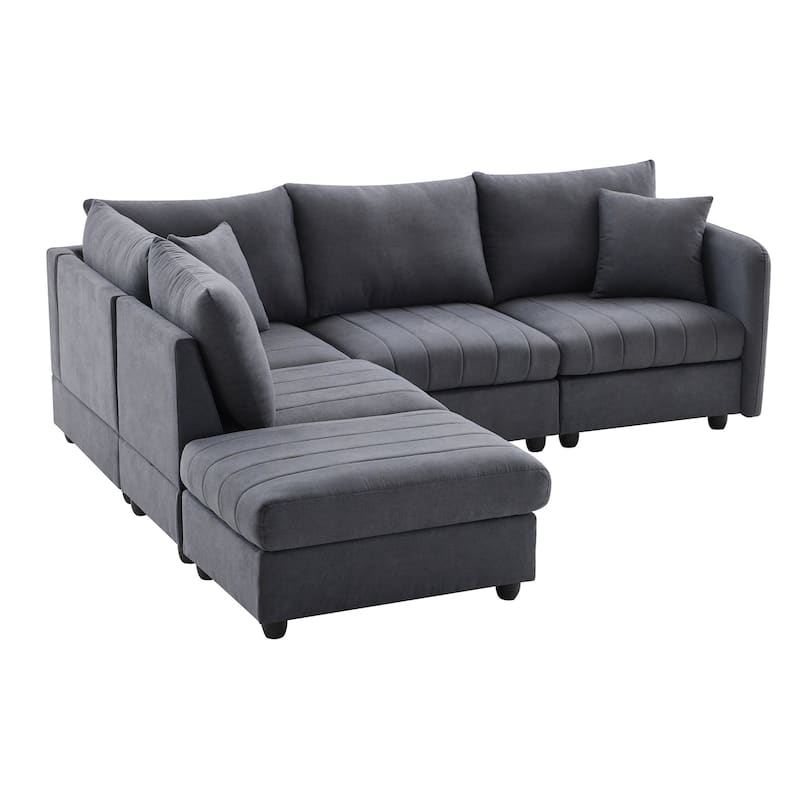 Fabric Tuxedo Arm Mid-Century Modern Sectional Sofa with 2 Pillows - 89" x 79"