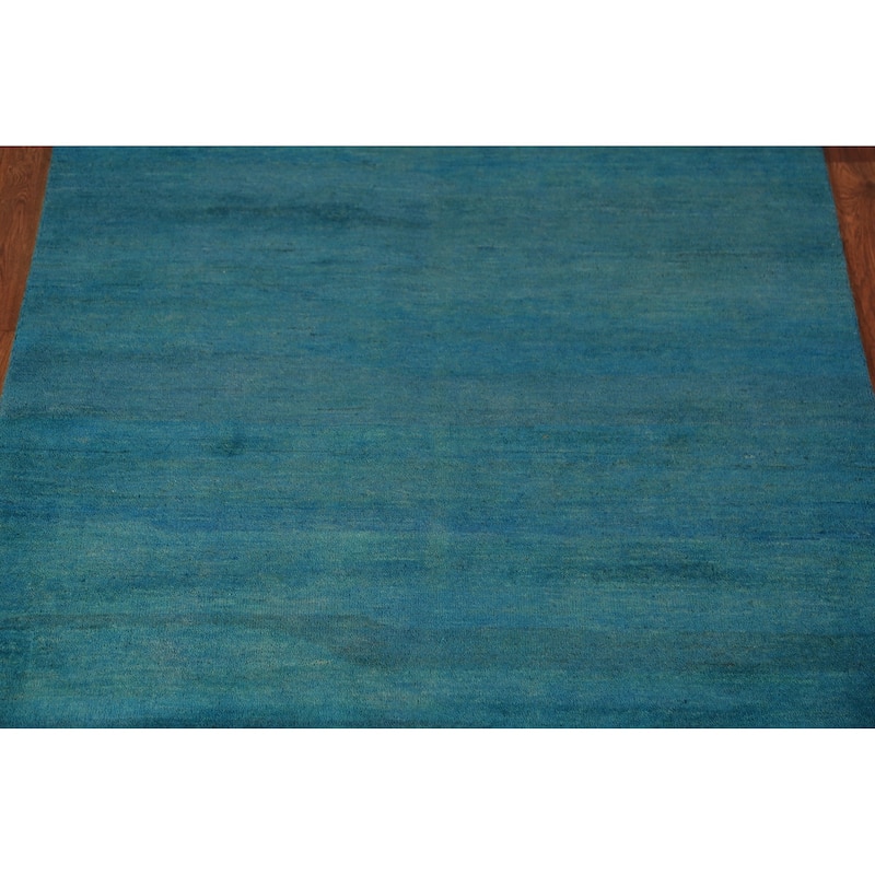 Teal Blue Gabbeh Square Oriental Rug Handmade Wool Carpet - 4'0" x 4'5"