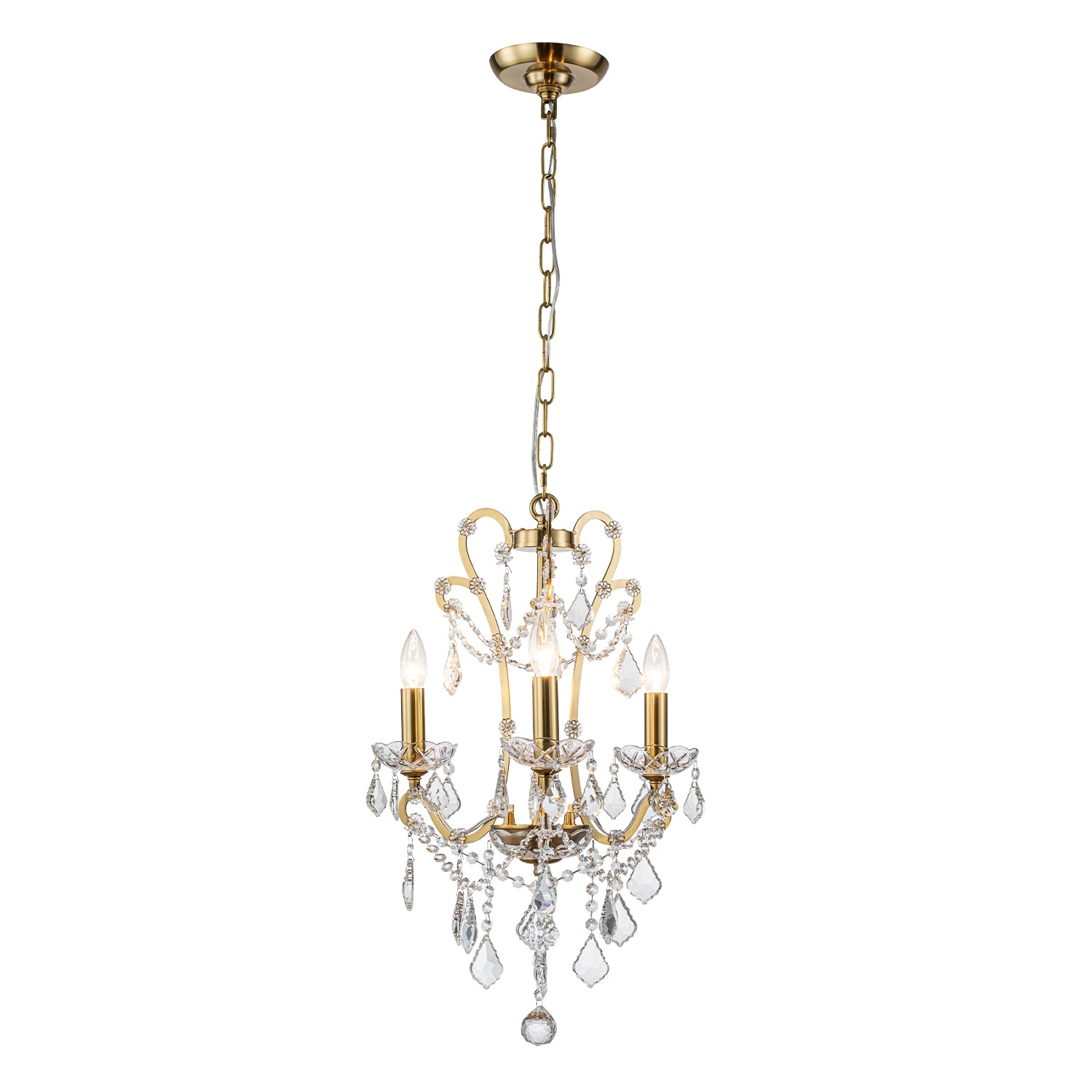 Crystal Chandelier with Brass Finish Modern Glam Ceiling Fixture - W17''