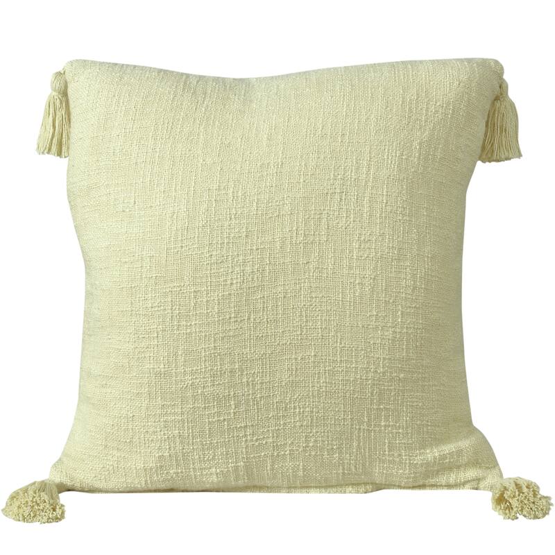 Sevita Solid Cotton Throw Pillow with Tassels - 20" x 20" - Polyester - Light Yellow