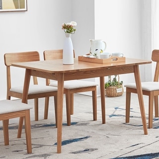 Natural solid oak round corner Dining table wood(Only Table) - Light Oak
