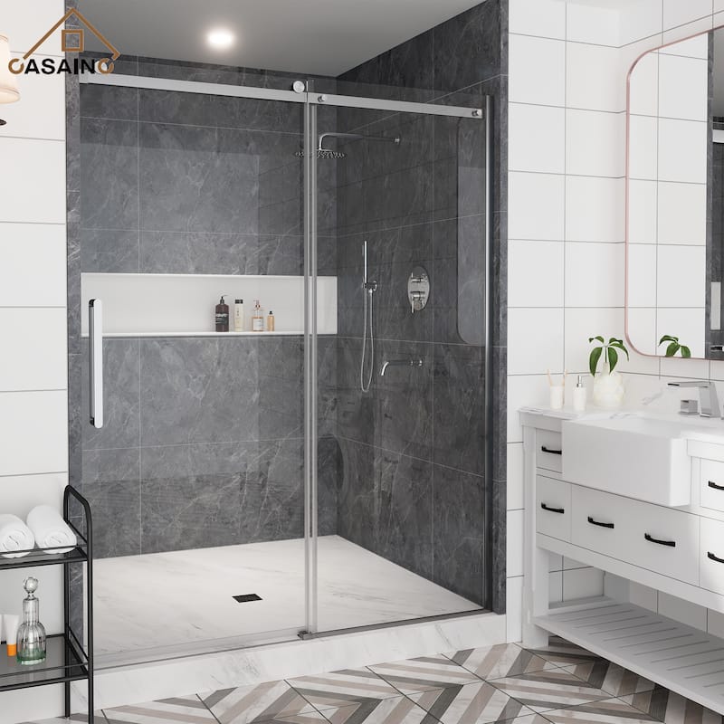 CASAINC 48"/60"W x 76" Sliding Frameless Shower Door with SGCC certification