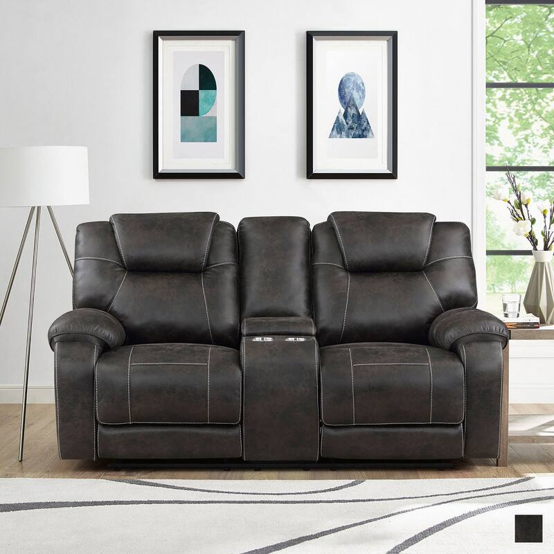 Flannery Polished Microfiber Manual Double Reclining Loveseat