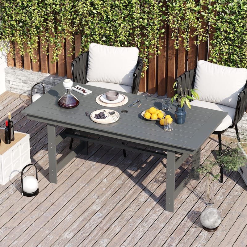 70.9" Outdoor Dining Table with Umbrella Hole, HDPE All Weather Patio Table Waterproof UV Resistant Rectangular Dining Table