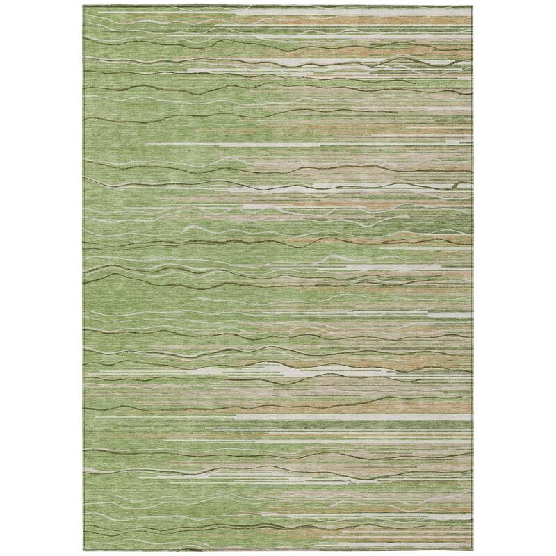 Machine Washable Indoor/ Outdoor Modern Stripe Chantille Rug