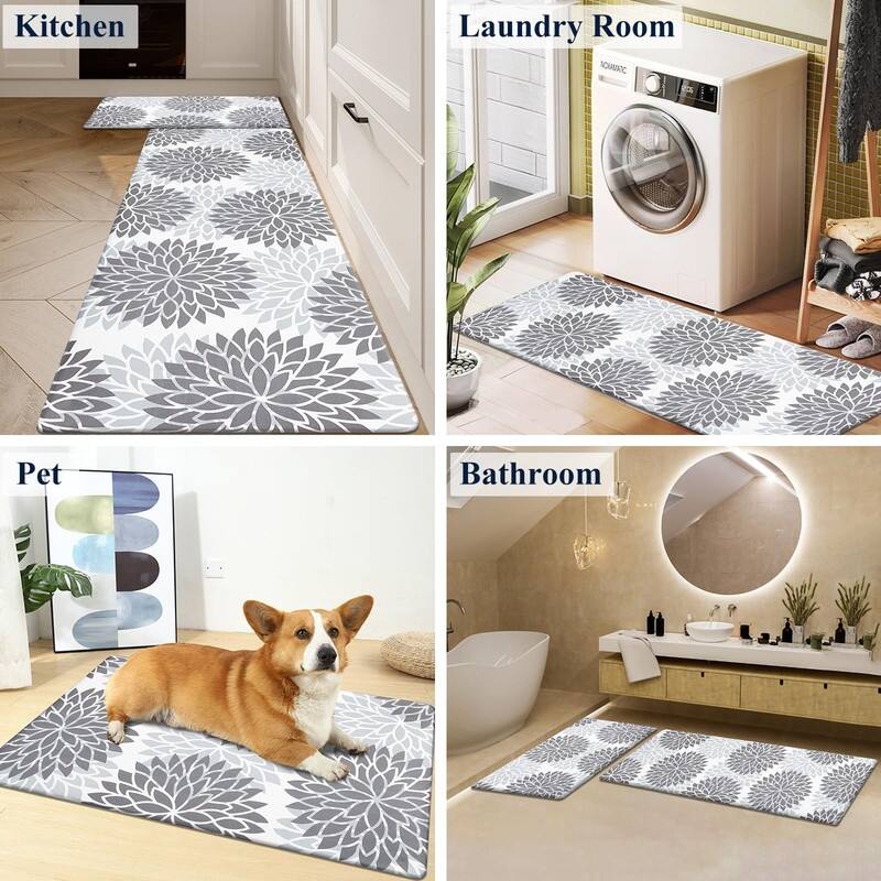 Anti Fatigue Kitchen Rug Sets 2 Piece Non Slip Kitchen Mats - 17.3"x48"+17.3"x28"-0.4"Th