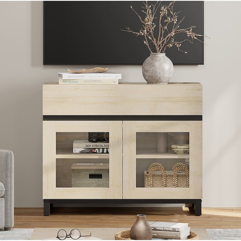 WAMPAT Modern TV Stand with Glass Doors for 110 inch TVs, Entertainment Center Console with 3 Drawers and Metal Base