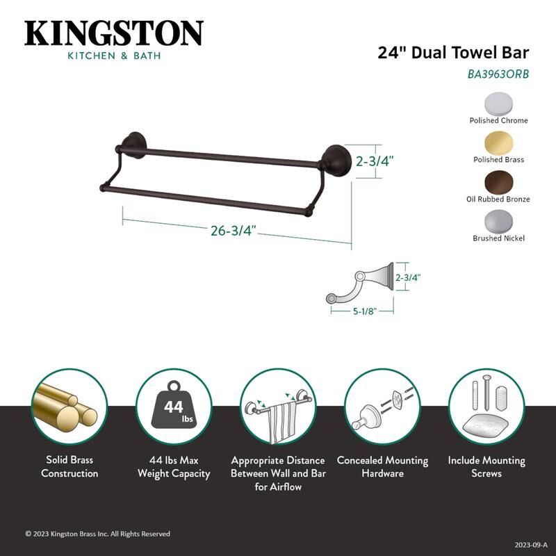 Kingston Brass Restoration 24-Inch Dual Towel Bar
