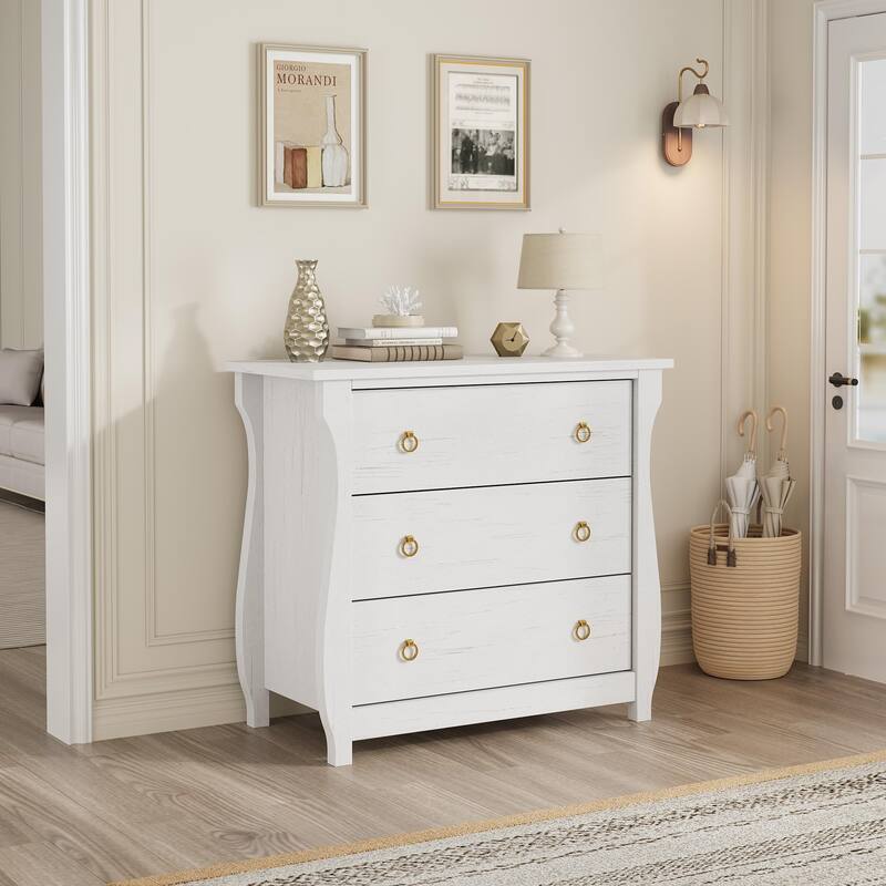 3/6/7 Drawer Dresser - Boho Dresser with Curved Legs, Freestanding Storage Chest Organizer - 3-drawer - White