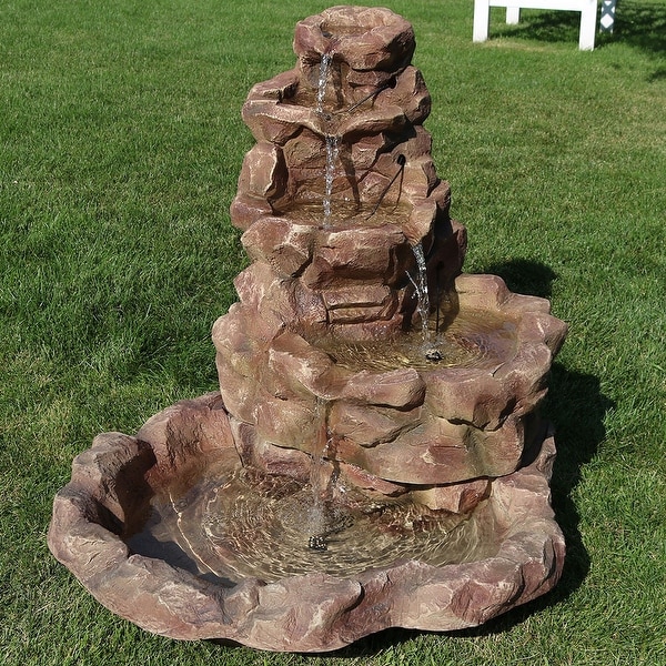 Sunnydaze Lighted Stone Springs Outdoor Water Fountain with LED - 42-Inch