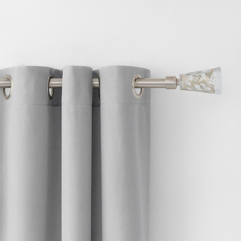 Adjustable Single Curtain Rod 50"-82" with Crystal-Look Finials and Brackets - Silver