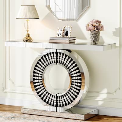 Modern 43-Inch Silver Mirrored Console Sofa Accent Entryway Table