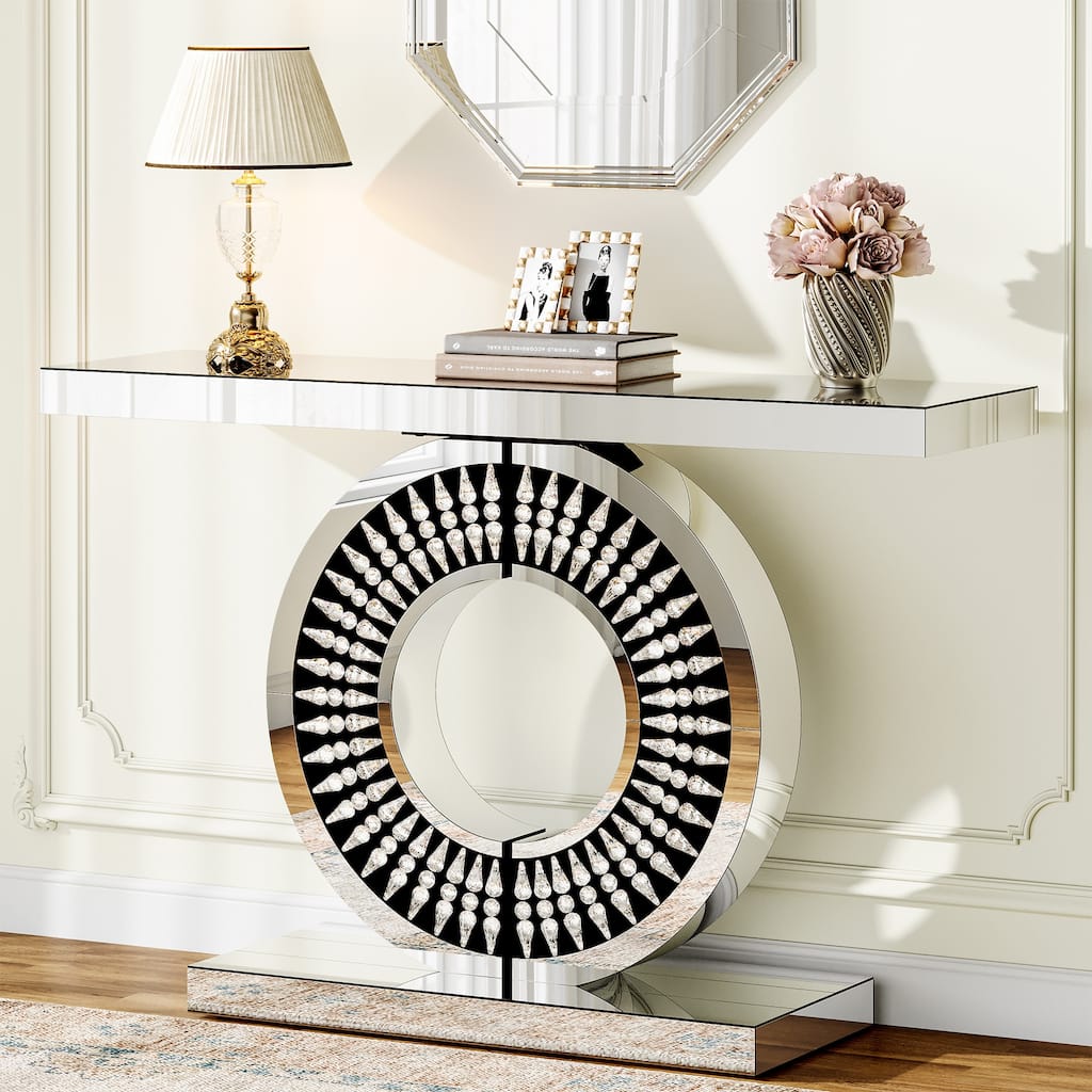 Modern 43-Inch Silver Mirrored Console Sofa Accent Entryway Table
