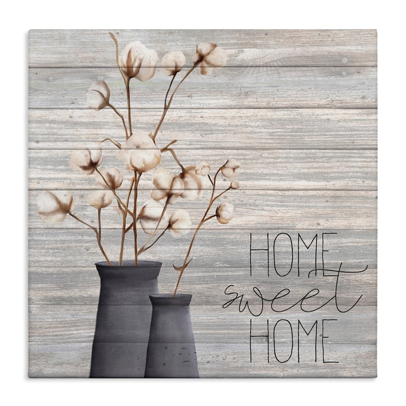 Stupell Home Sweet Home Cotton Flowers in Vase Canvas Wall Art - Multi-Color - 30 x 30