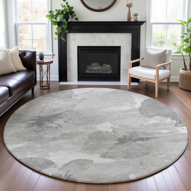 Premium Washable Super Soft Contemporary Floral Mayfield Rug - Putty - 8' x 8'