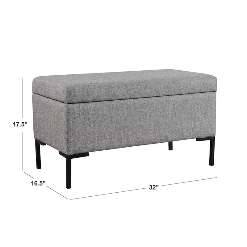 Ray Storage Bench Ottoman, Classic Gray Velvet, Metal Legs, 32 Inch