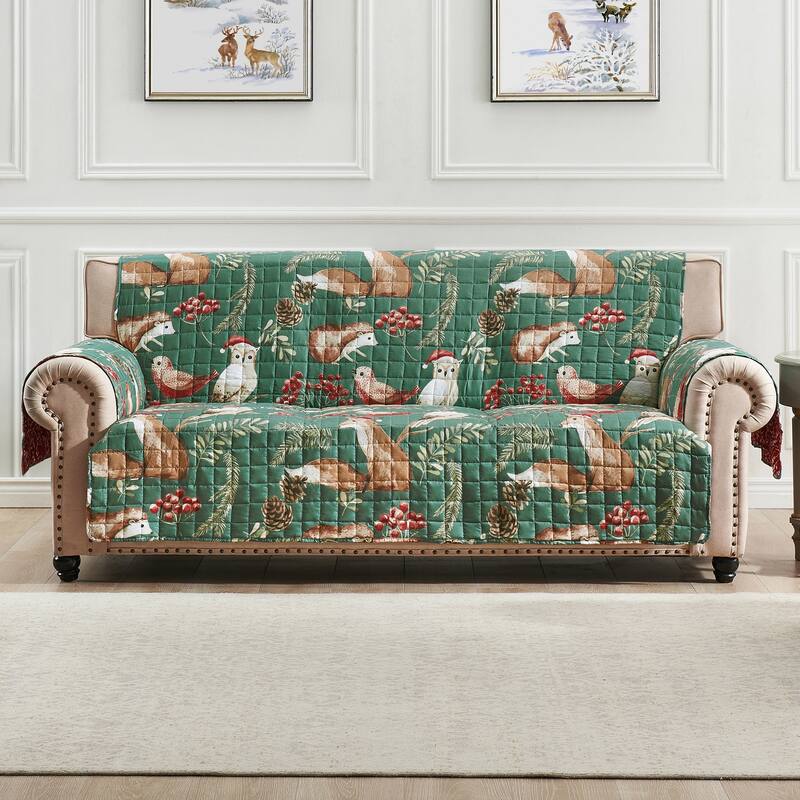 Porch & Den Morilon Forest Wildlife Reversible Sofa Protector - 127 x 77 inches - Holiday