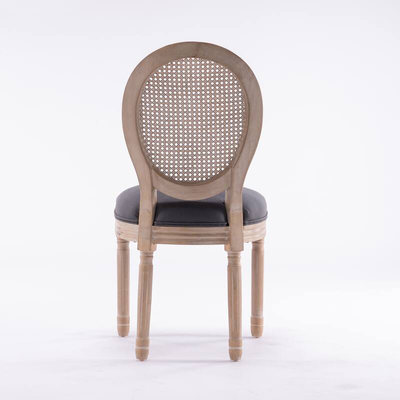 Dining Chairs Set of 2, Rattan Upholstered Vintage Farmhouse Fabric Chair, with Round Backrest and Solid Wood Legs