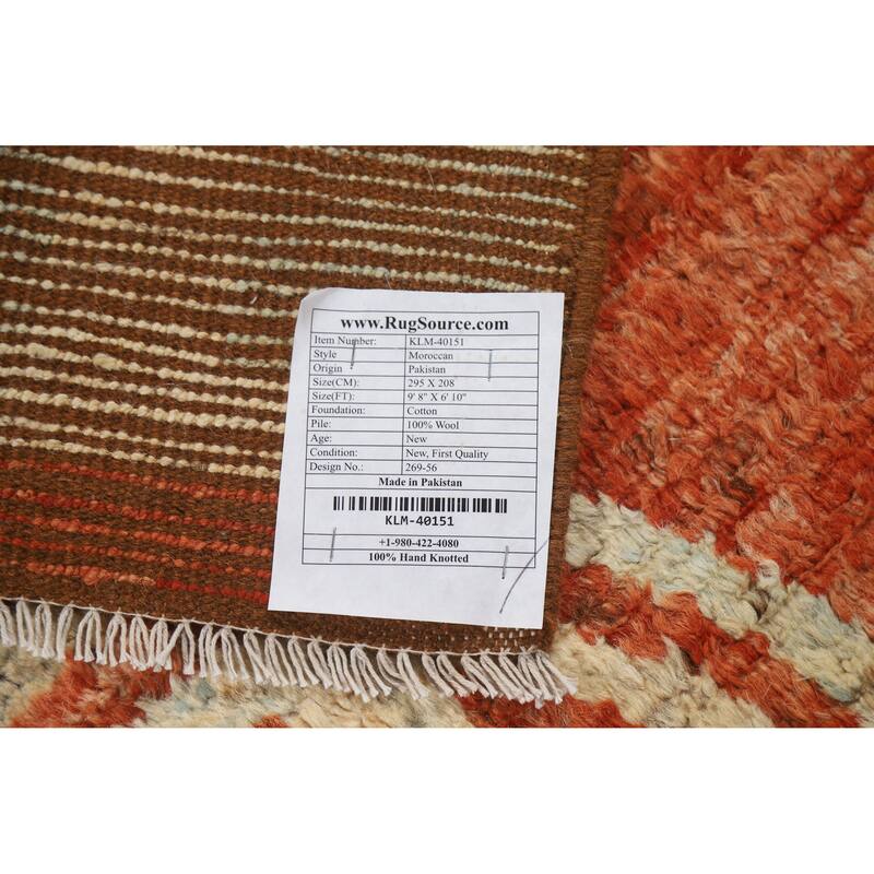 Moroccan Oriental Area Rug Hand-Knotted Beige Tribal Wool Carpet - 6'10" x 9'8"