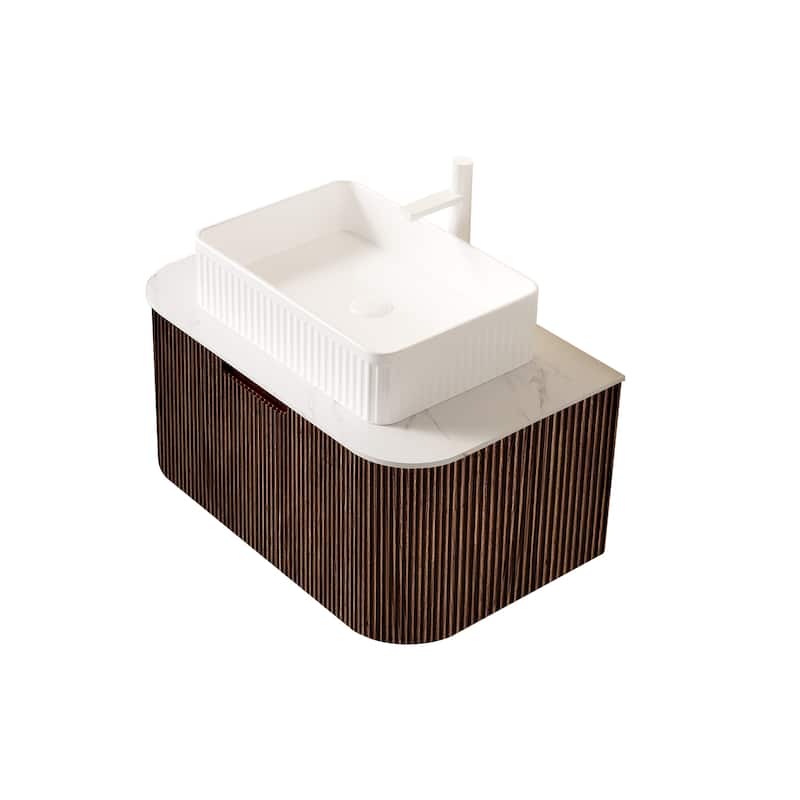 Wall-Mounted Floating Bathroom Vanity with Sink - Carrara White,Dark Walnut,White