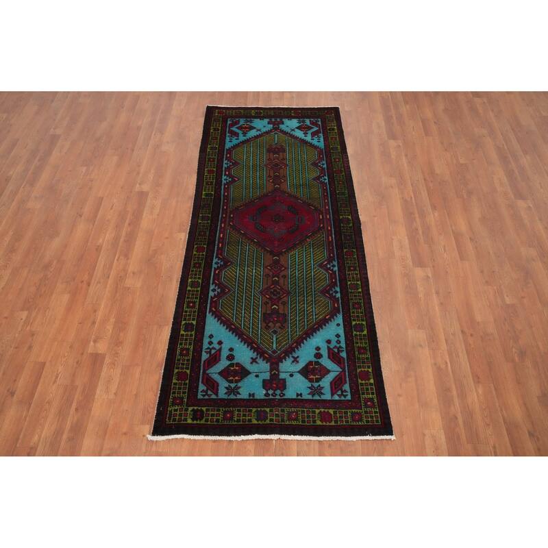 Hand Knotted Oriental 100% Wool Carpet Traditional Tribal Navy Blue & Blues Ardebil Runner Rug - 7' 1'' X 3' 0''