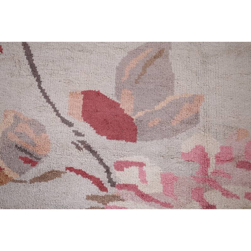 Handmade Abstract Indian Area Rug Oriental Beige Wool & Silk Carpet - 5'5"x 8'5"