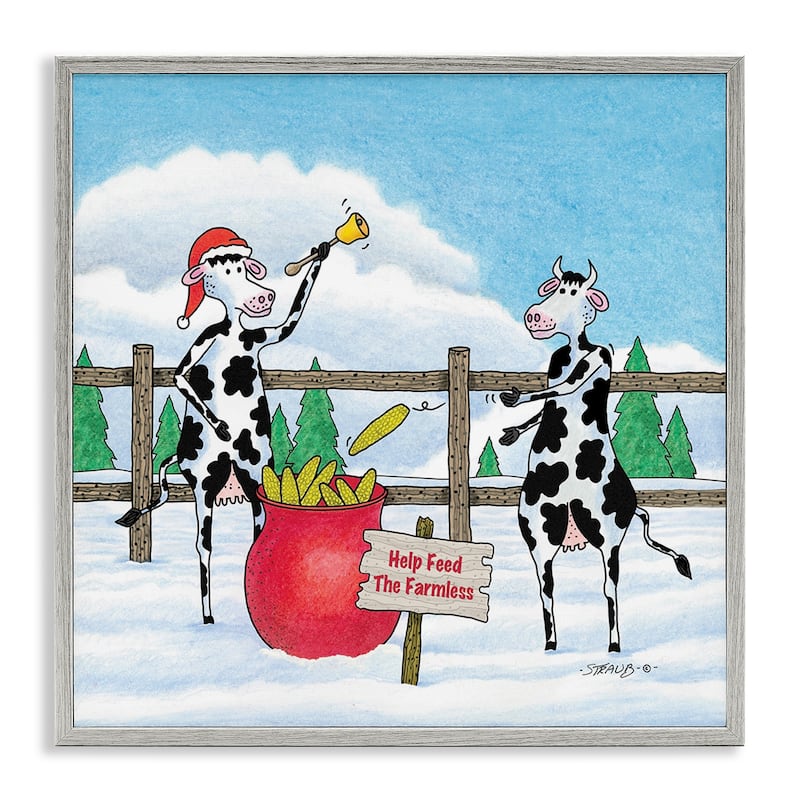 Stupell Feed The Farmless Funny Cows Framed Giclee Art Design By Roger Straub - 24 x 24 - Grey