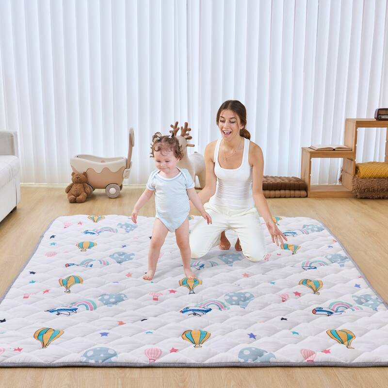 White Synthetic Fiber Baby Play Mat 59x79 Inch with Anti-Slip and Machine Washable - 79” L x 59” W