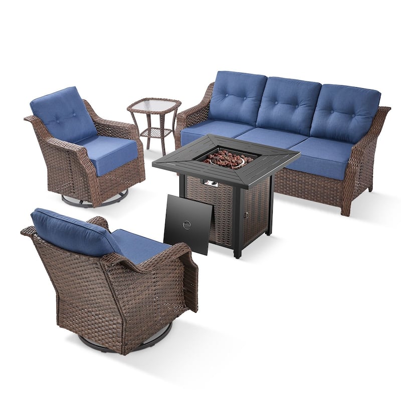 Pocassy Patio Furniture Set with Propane Gas Fire Pit Table