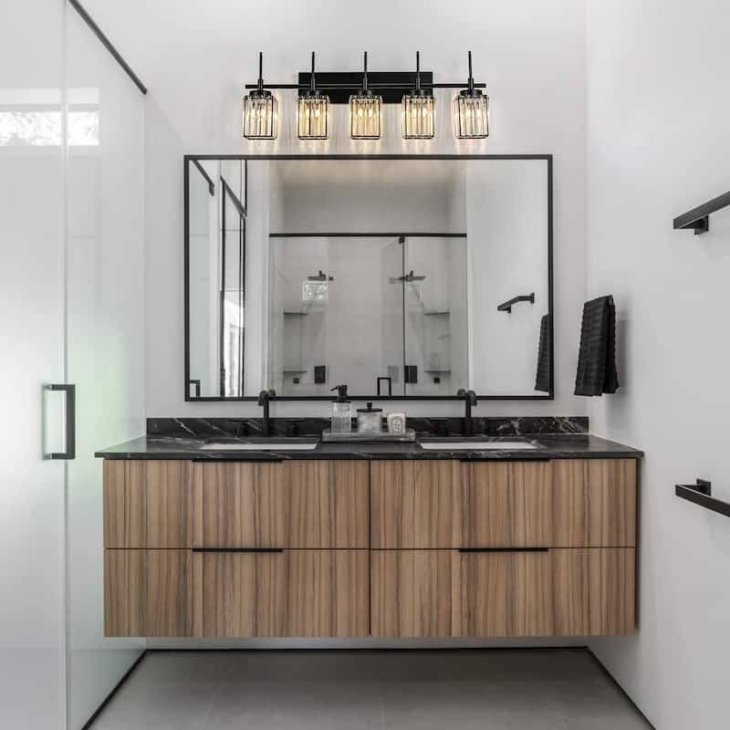 Modern Black 1/2/3/4/5-Light Bathroom Crystal Vanity Light Wall Sconces