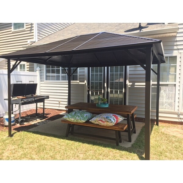 Shop Outsunny 12 X 10 Steel Hardtop Outdoor Gazebo With Curtains On Sale Overstock 17990797