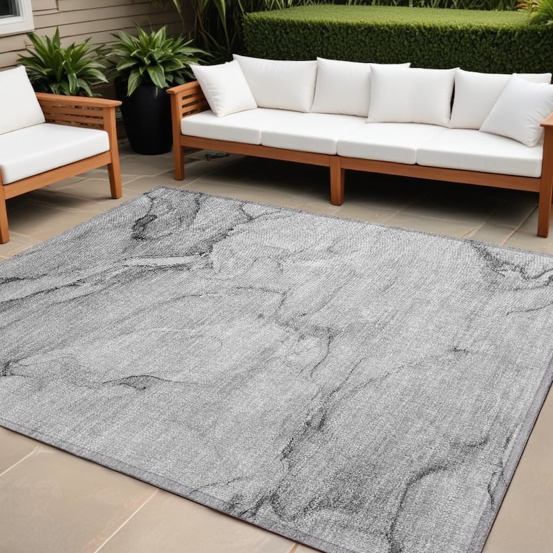 Alrim Artistic Abstract Weather Resistant Blended Style Outdoor Rug - 9' X 12' - Grey