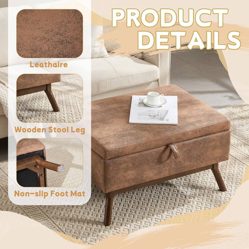 Mid-Century Modern Square Coffee Table with Storage Bench