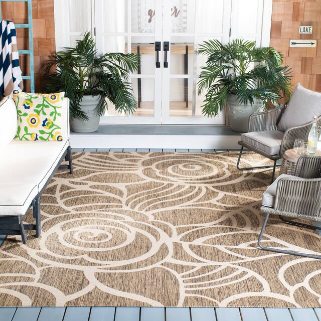 SAFAVIEH Courtyard Lorrayne Floral Geo Indoor/ Outdoor Area Rug - 9' x 12' - Coffee/Sand