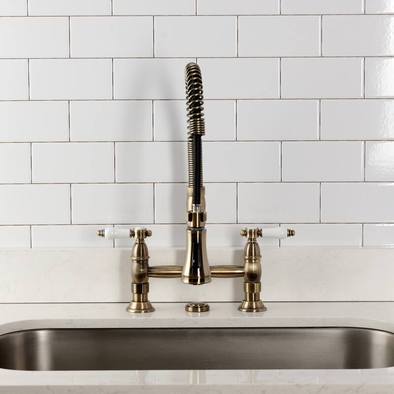 Kingston Brass Essex Double-Handle Wall-Mount Pre-Rinse Bridge Kitchen Faucet