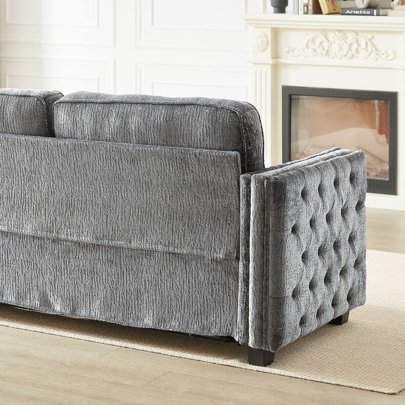 3-Seater Convertible Sleeper Sofa with Memory Foam - Chenille Fabric Couch for Living Rooms