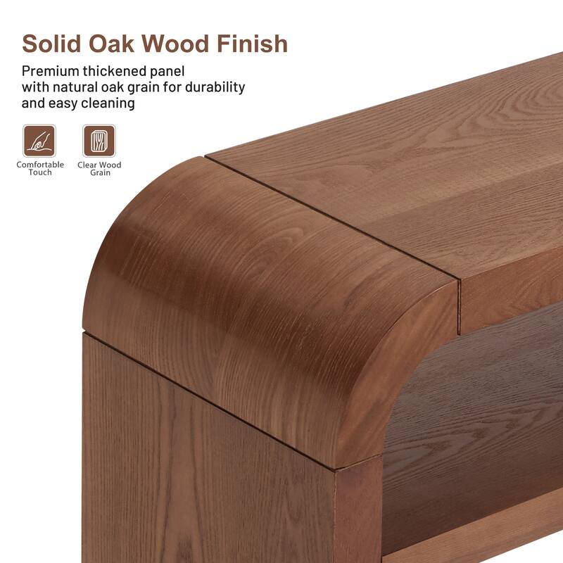 59.4" 2-Tier Curved Long Console Table with Solid Oak Wood Veneer - 59.45"L x 13.78"W x 32.87"H