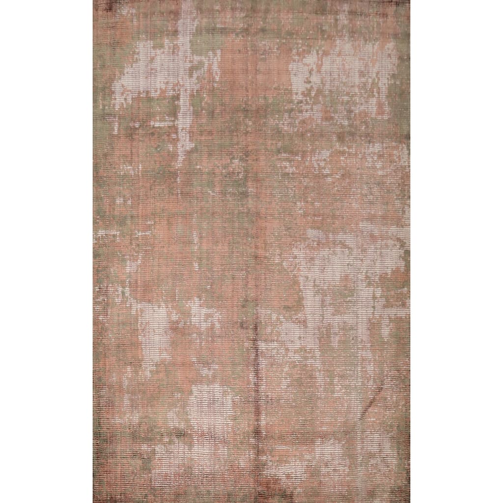 Hand Knotted Oriental Viscose Silk Carpet Modern Abstract Oranges & Rust Abstract Area Rug - 7' 10'' X 5' 11''