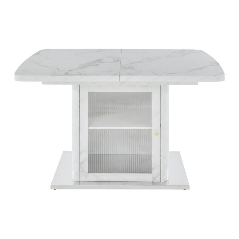 47.24"-63"Modern Rectangle Dining Table, Stretchable, with Printed Black Marble Table Top+Storage Cabinet Table Leg