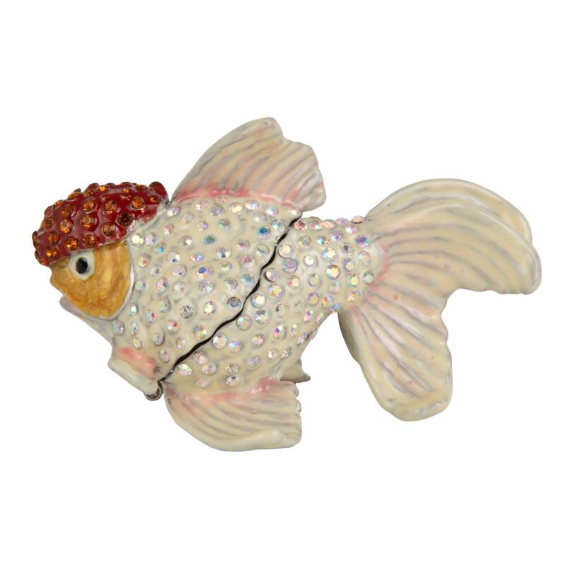 Enameled Goldfish-Shaped Metal Trinket Box with Jewels - 1.75"L x 3.13"W x 1.75"H