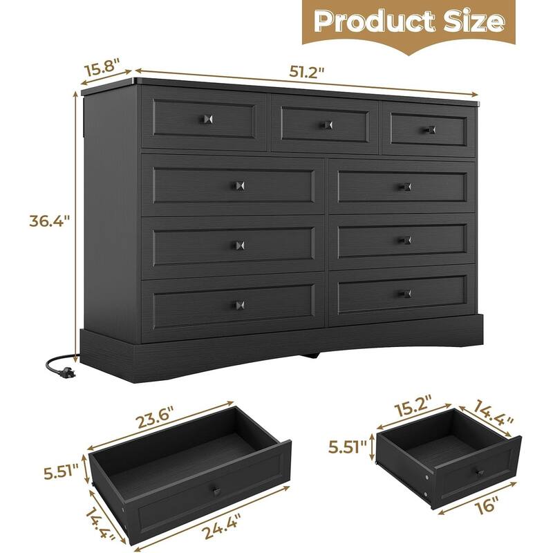 Bedroom Dresser Charging Station Storage Drawers Chest of Drawers