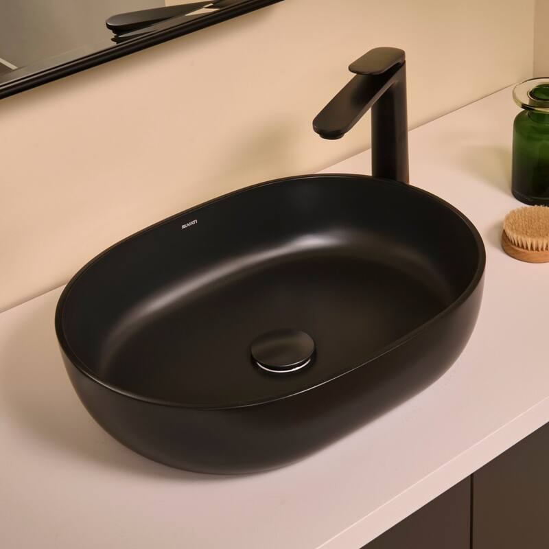 Ruvati 19-inch Matte Black epiStone Solid Surface Modern Bathroom Vessel Sink - RVB2119BK - 18-7/8" x 14-5/8"