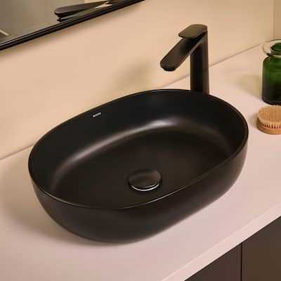 Ruvati 19-inch Matte Black epiStone Solid Surface Modern Bathroom Vessel Sink - RVB2119BK - 18-7/8" x 14-5/8"