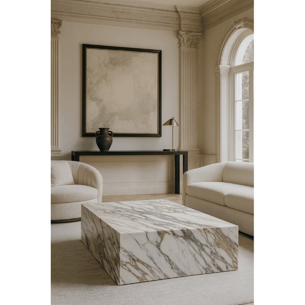 BETACH Genuine Marble Block Coffee Table - Arabescato Marble - On