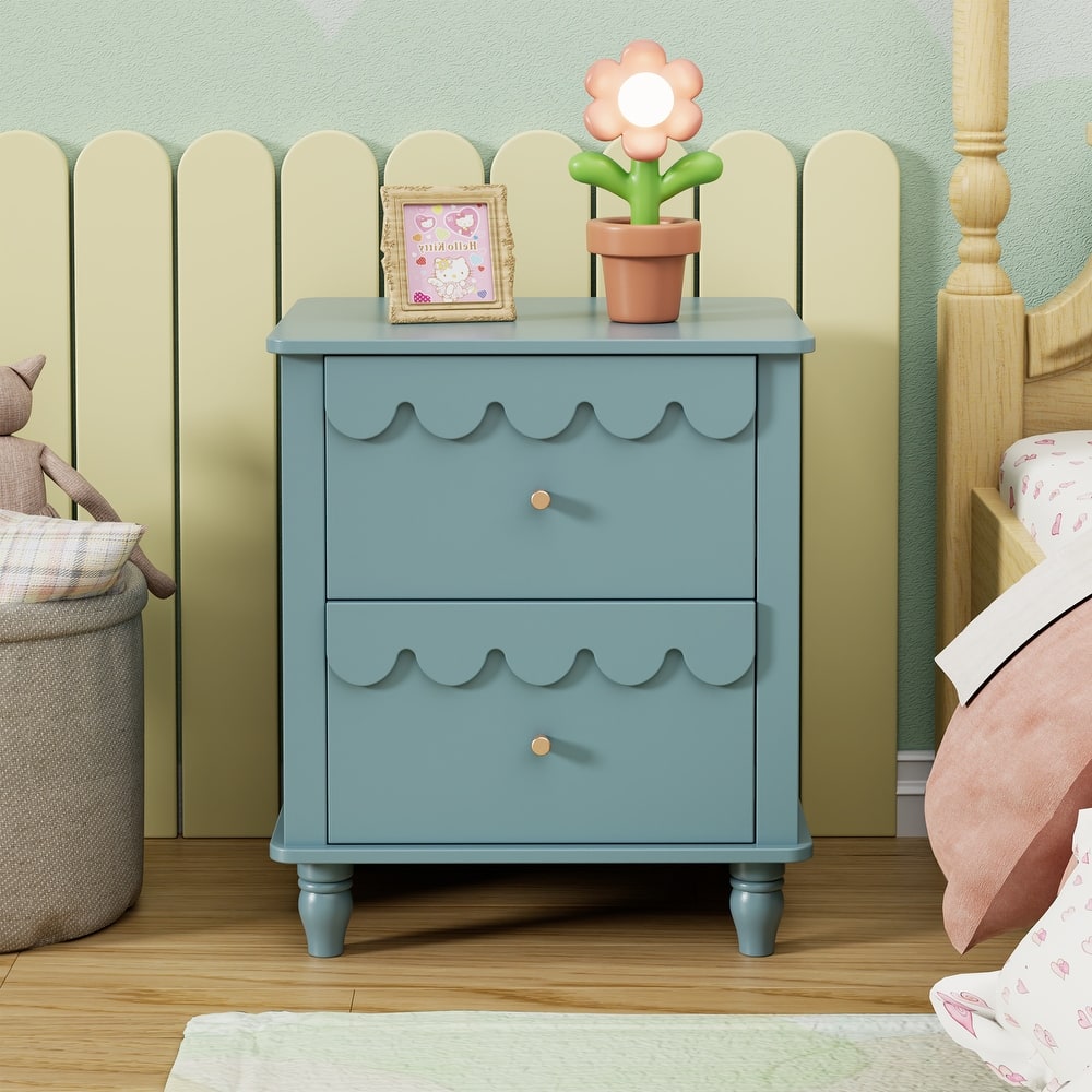 2 Drawers Nightstand Curved Design Cloud Bedside Table