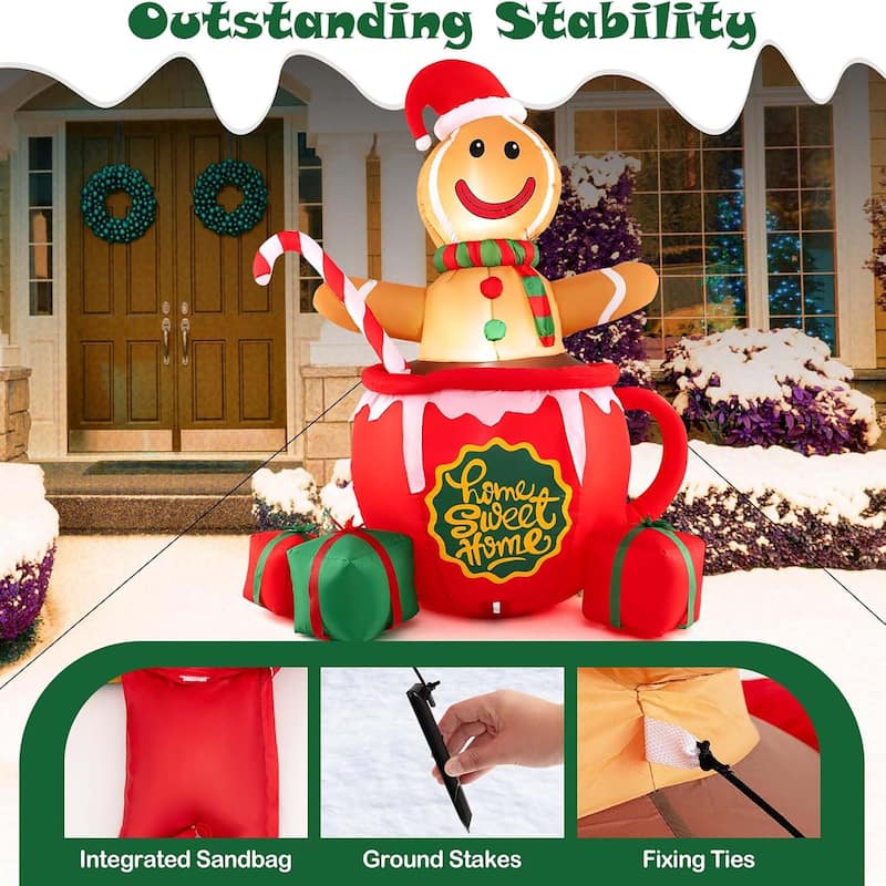 Christmas Inflatable Gingerbread Man Mug Xmas Blow up Yard Candy Boxes - Multicolor