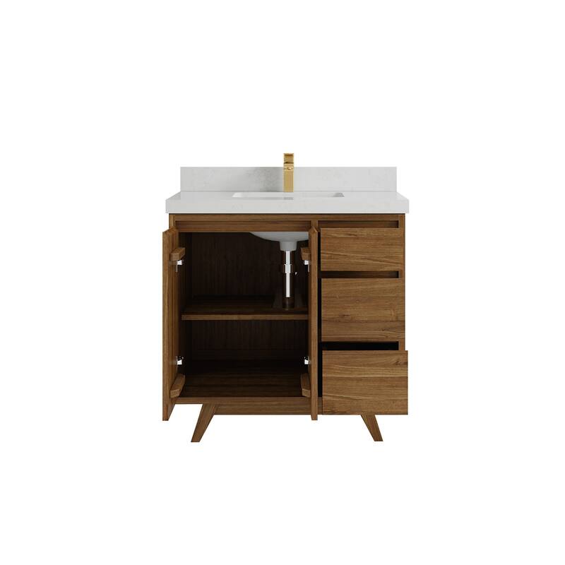 Willow Collections 36 in. W x 22 in. D Madison Teak Center Sink Bathroom Vanity with Countertop
