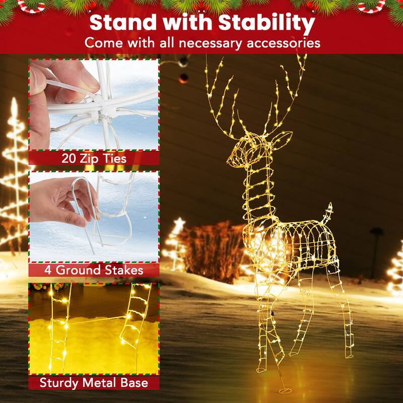 Gymax 6 ' Pre-Lit Christmas Reindeer w/ 300 Warm White LED Lights - Multi - See Details