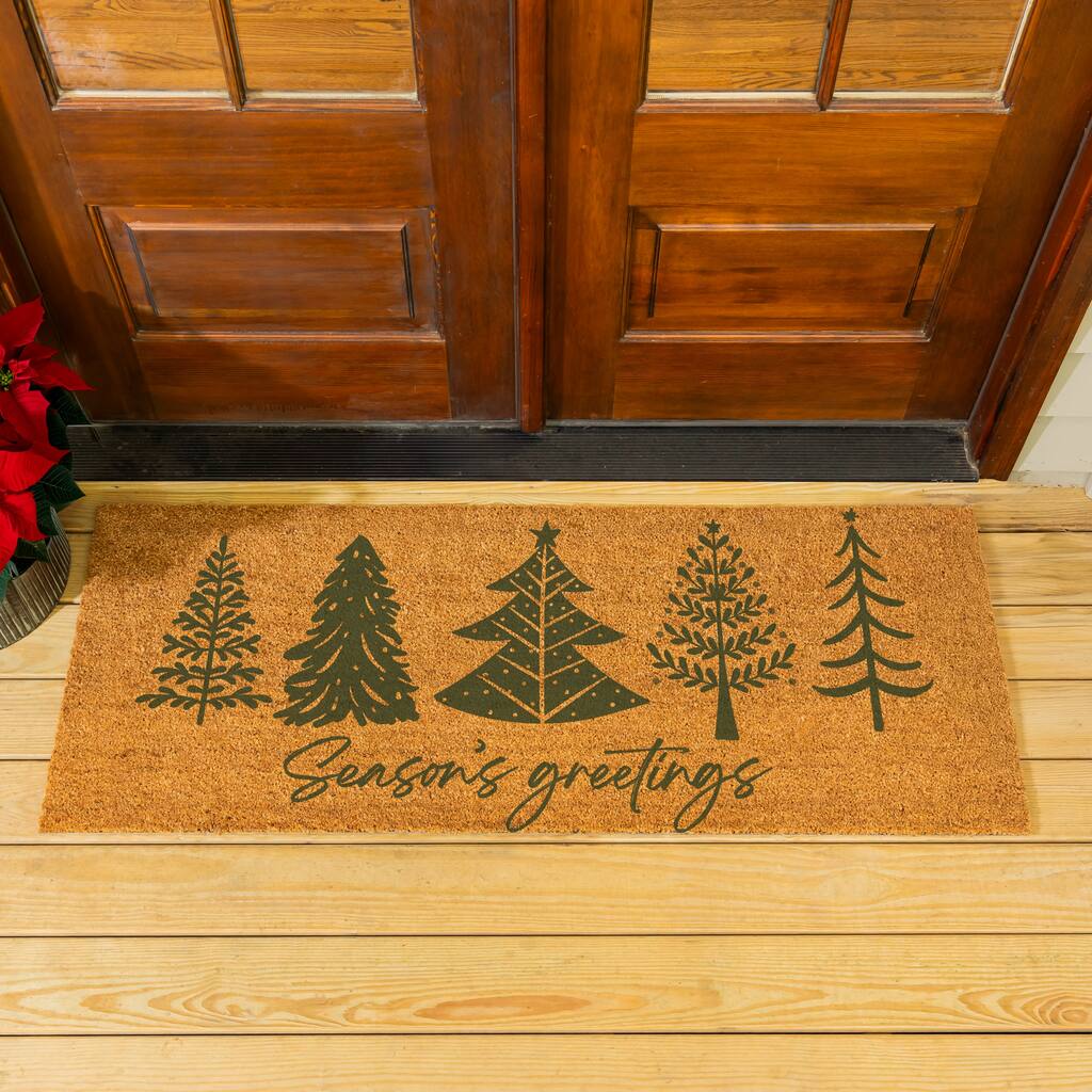 Shades of Green Coir Door Mat - Seasons Greetings, 60"x24"